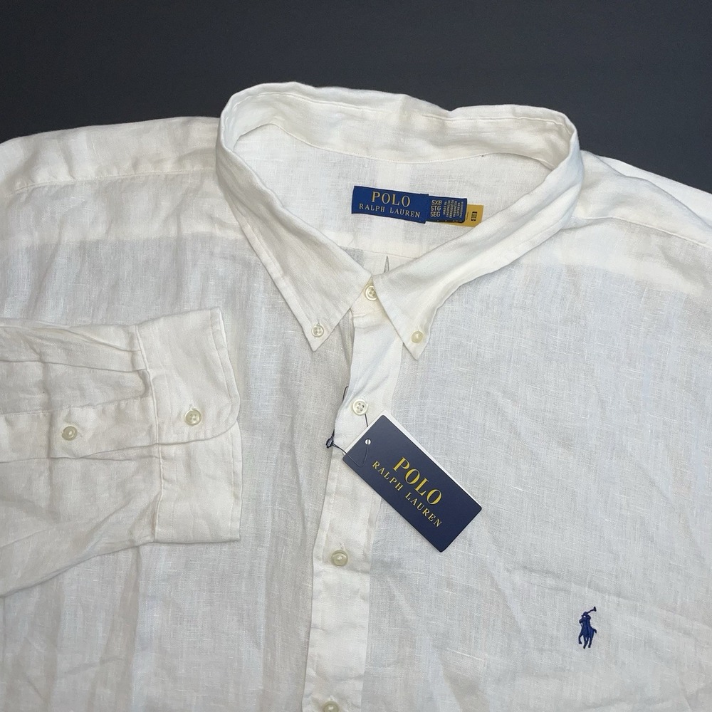 NEW Polo Ralph Lauren 100% Linen Shirt Mens 5XB Solid White Long Sleeve Pony